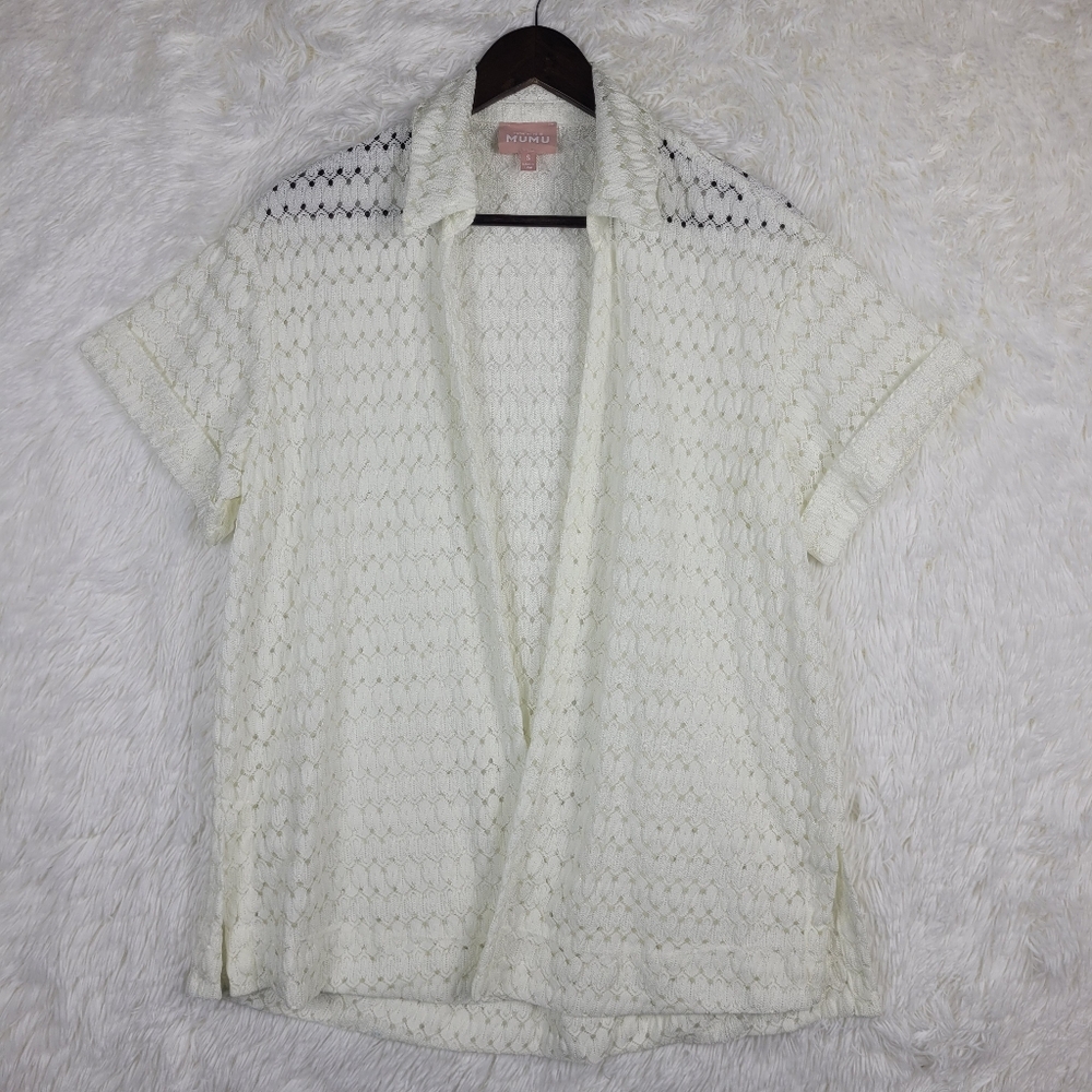 Show Me Your Mumu S‎ White Unconventional Lace Open Short Sleeve Cover Up USA